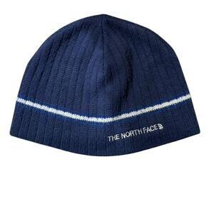 Vintage The North Face Knit Beanie Hat Made in Canada Navy White Stripe